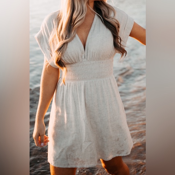 Short-Sleeve Smocked Waist Mini Dress - Picture 1 of 9